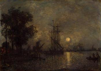 約翰 巴托特 瓊坎 Holandaise Landscape with Docked Boat 約翰 巴托特 瓊坎 Holandaise Landscape with Docked Boat